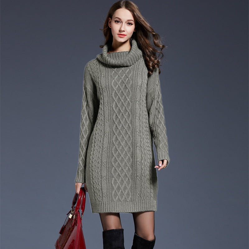 Wholesale Autumn and Winter Knitted Sweater Dress Long Turtleneck Sweater